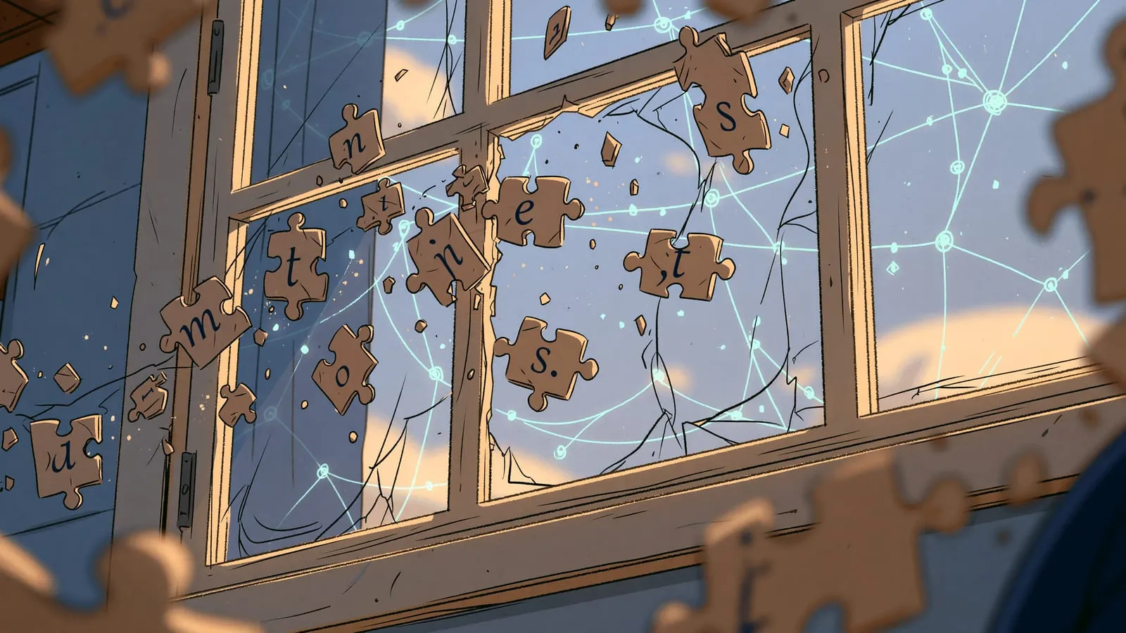 Zdanie rozpadające się na małe tokeny-puzzle przepływające przez okno kontekstu